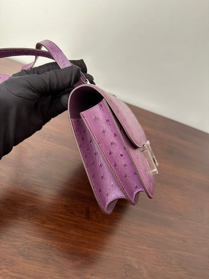 CONSTANCE 18 PURPLE OSTRICH SILVER HARDWARE