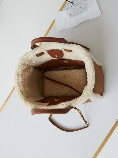 CC Shopping Bag 32cm Brown Beige Sherling Lambskin