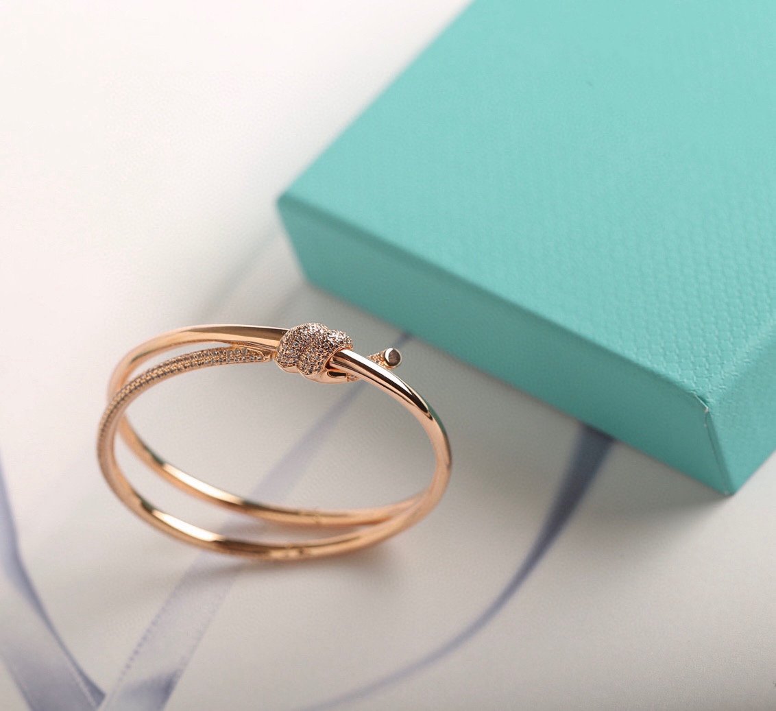 KNOT DOUBLE ROW PINK GOLD DIAMOND BRACELET