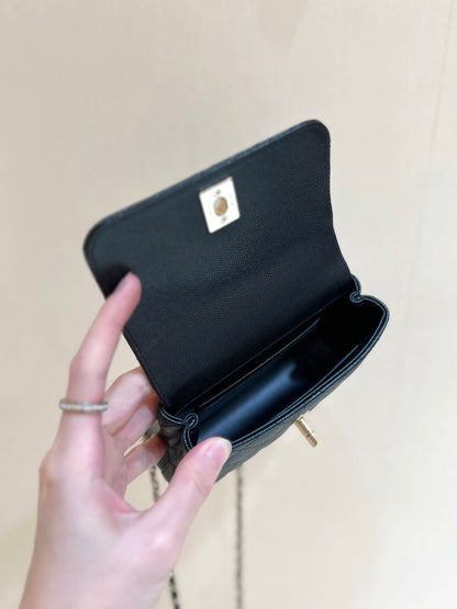 CC 24K Coco Hanle Nano 18cm Black Grained Calfskin Gold Hardware