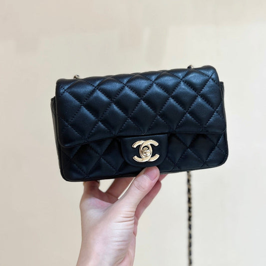 CC 24K Mini Flap Bag 18cm Black Lambskin Gold Hardware