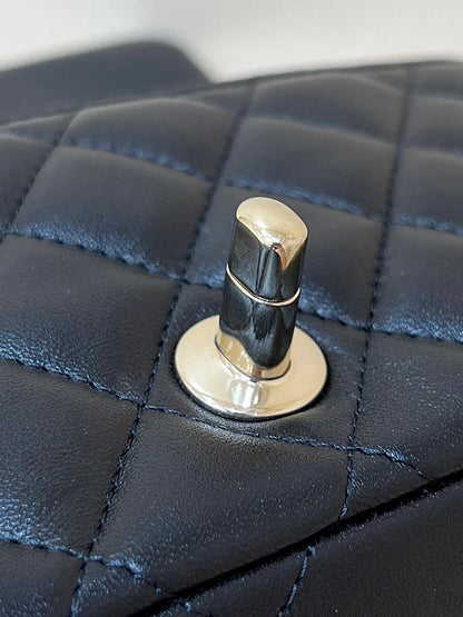 CC 24K Mini Flap Bag 18cm Black Lambskin Silver Hardware