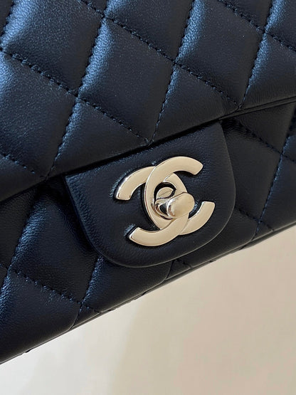 CC 24K Mini Flap Bag 18cm Black Lambskin Silver Hardware