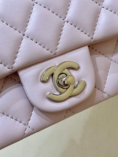 CC 24K Mini Flap Bag 18cm Light Pink Lambskin Gold Hardware