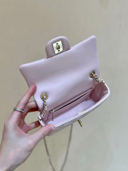 CC 24K Mini Flap Bag 18cm Light Pink Lambskin Gold Hardware
