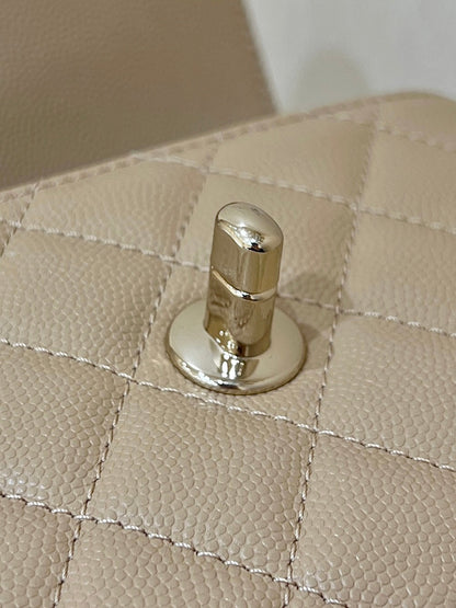 CC 24K Coco Hanle Nano 18cm Beige Grained Calfskin Gold Hardware