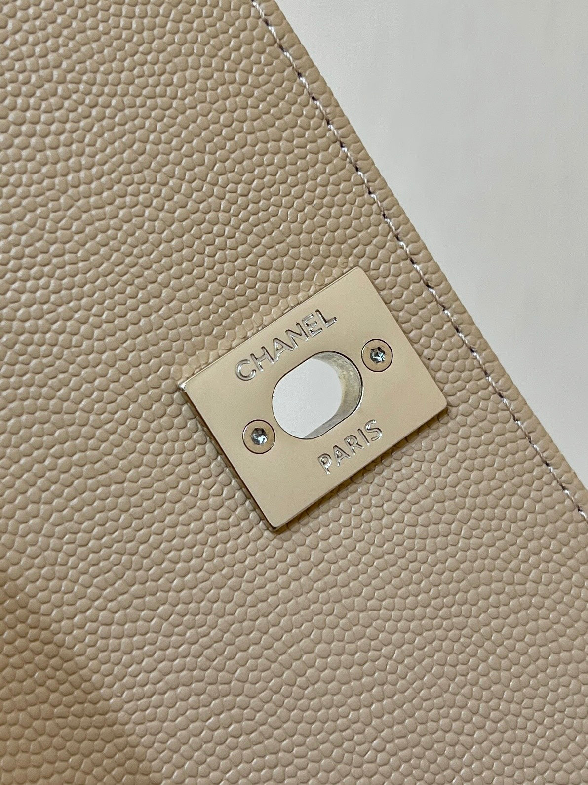 CC 24K Coco Hanle Nano 18cm Beige Grained Calfskin Gold Hardware