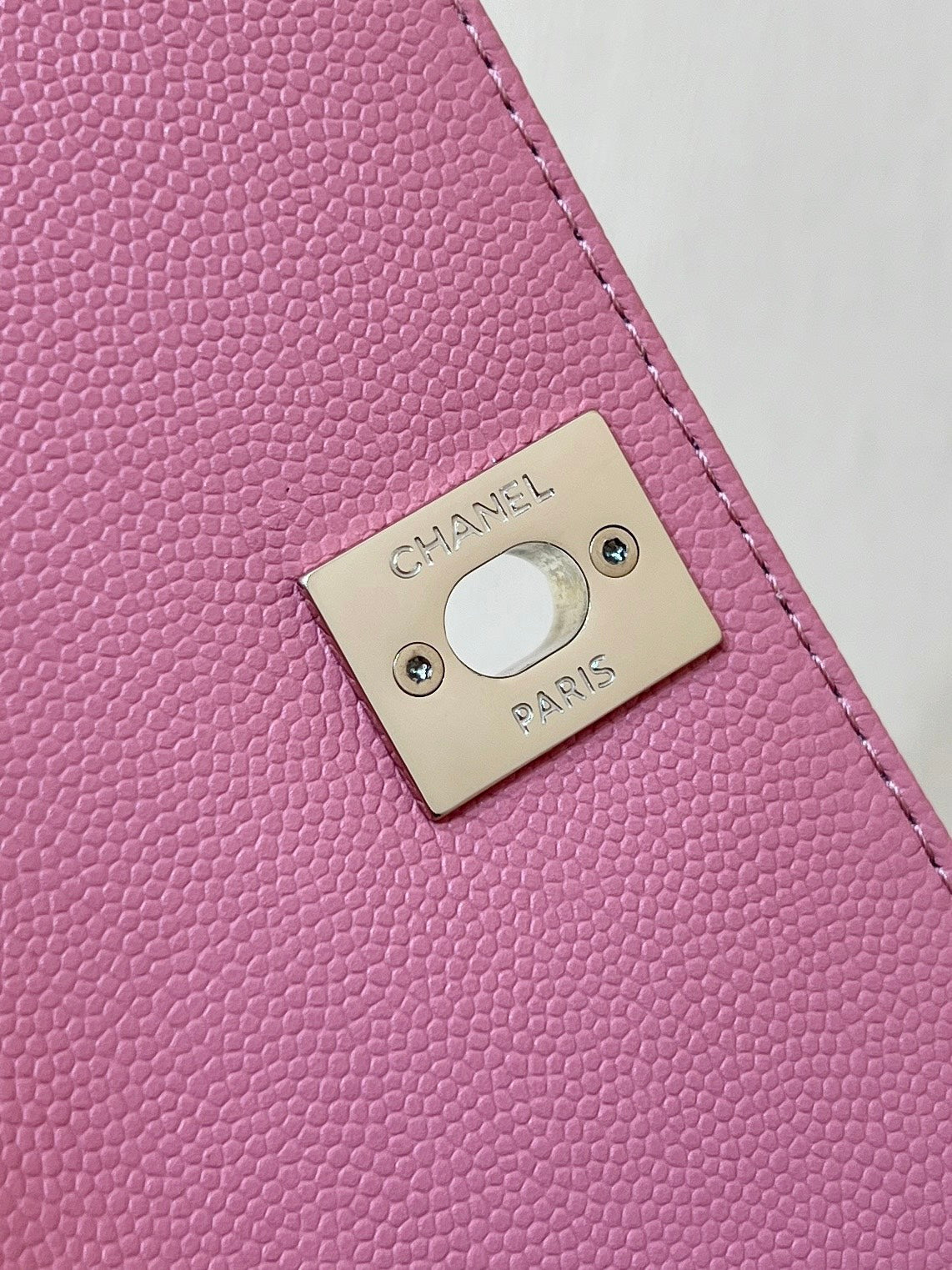 CC 24K Coco Hanle Nano 18cm Pink Grained Calfskin Gold Hardware