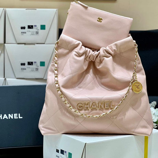 CC 24K Hobo 22 Bag Light Pink Grained Calfskin