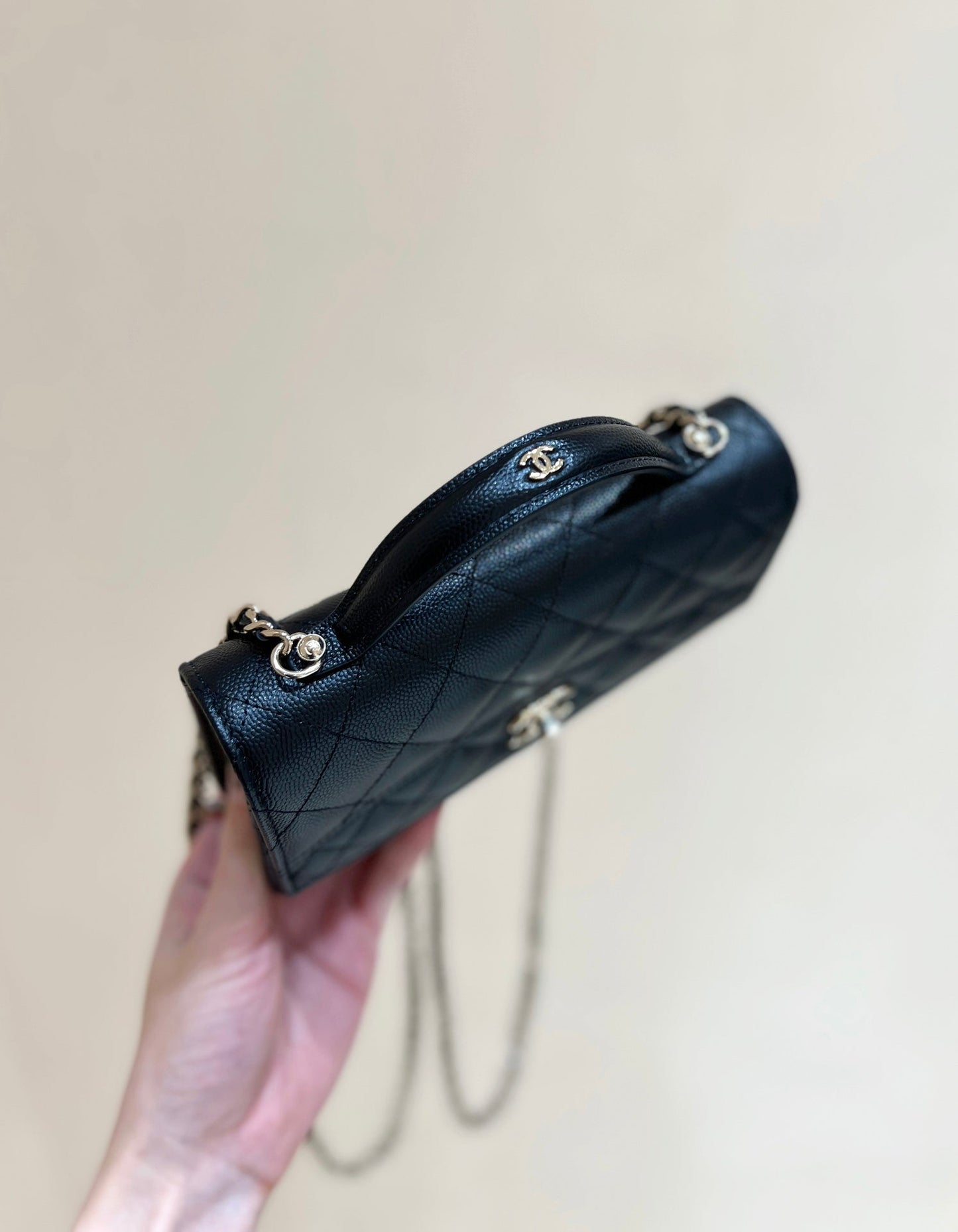 25C Mini Woc 18cm Black Grained Calfskin Gold Hardware