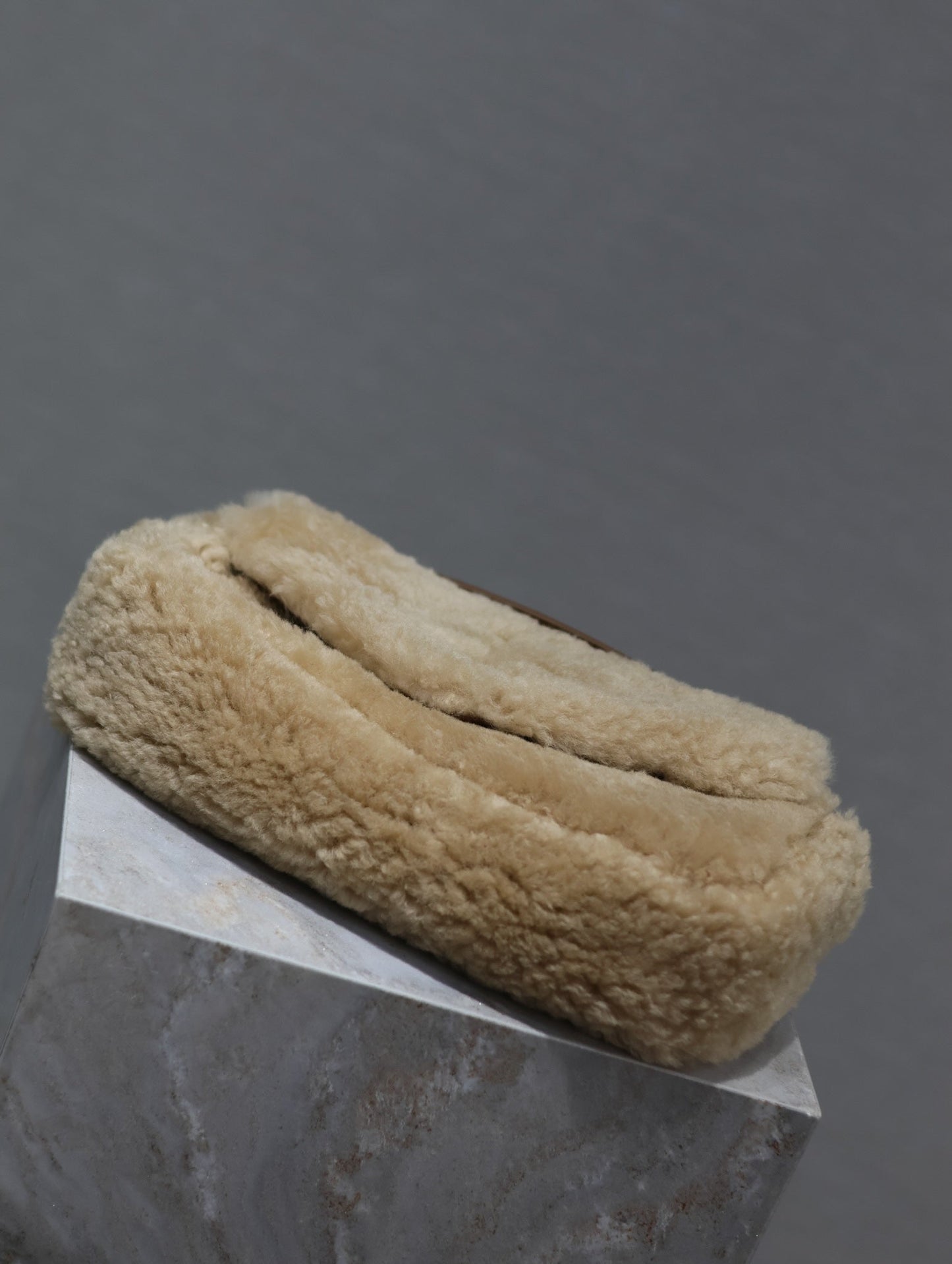 CALYPSO BAG 26 IN BEIGE SHEARLING WITH BROWN SUEDE HANDLE