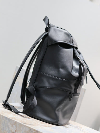 BACKPACK 45 IN BLACK CALFSKIN WITH EMBOSSED LOGO