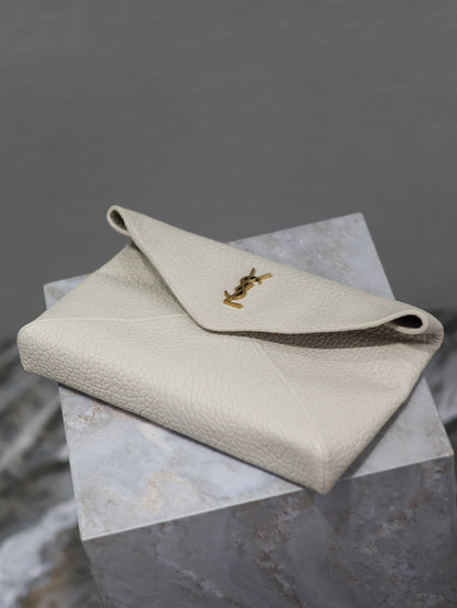 YSL WHITE LAMBSKIN CLUTCH 225388