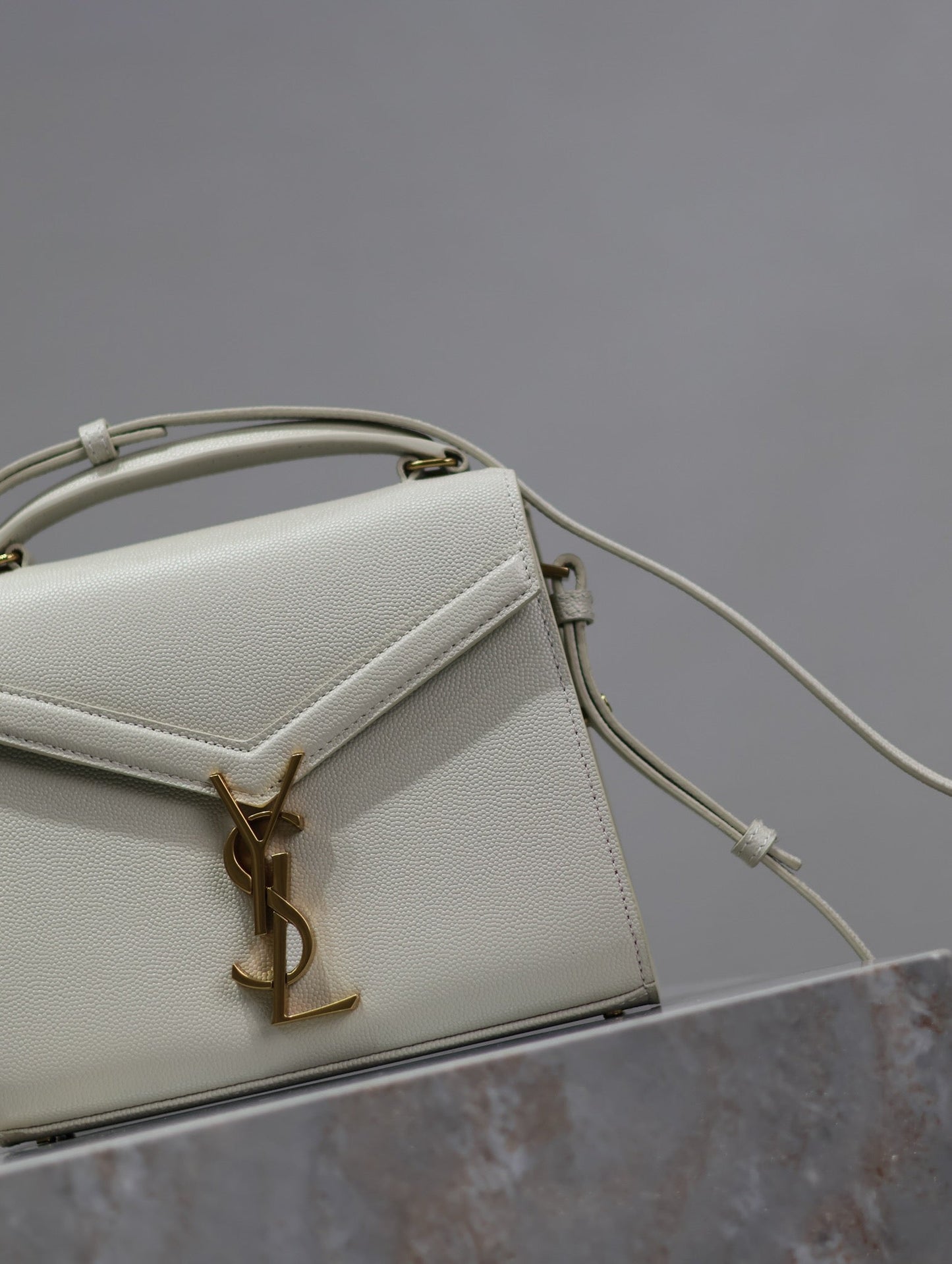 CASSANDRA MINI TOP HANDLE BAG 20 IN WHITE CALFSKIN GOLD HARDWARE