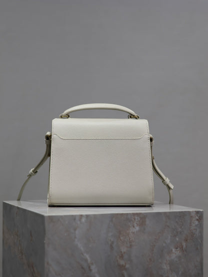 CASSANDRA MINI TOP HANDLE BAG 20 IN WHITE CALFSKIN GOLD HARDWARE