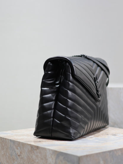 LOULOU LARGE 36 IN BLACK QUILTED CALFSKIN BLACK HARDWARE