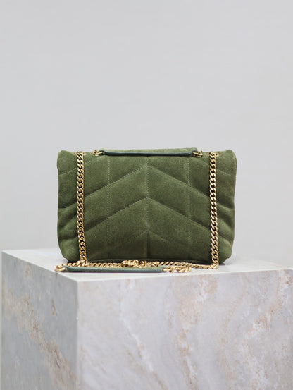 PUFFER TOY 23 IN PICKLE GREEN SUEDE GOLD HARDWARE