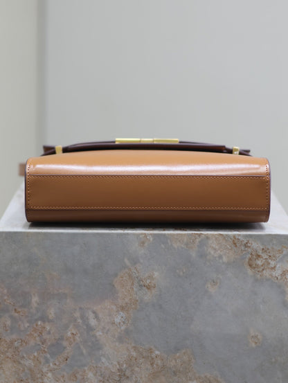 MANHATTAN SMALL 24 IN BRONZE BROWN CALFSKIN GOLD HARDWARE