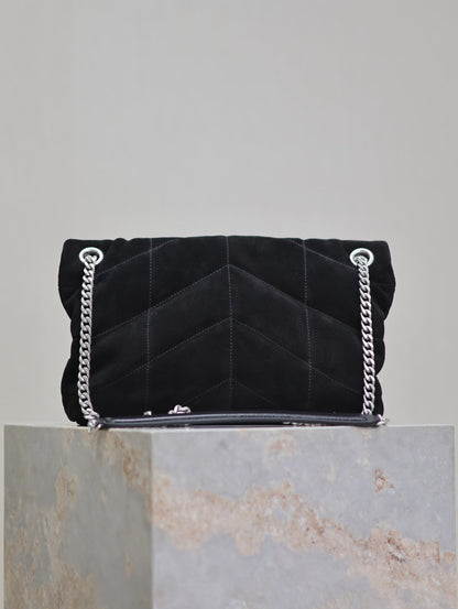 PUFFER SMALL 29 IN BLACK SUEDE SILVER HARDWARE