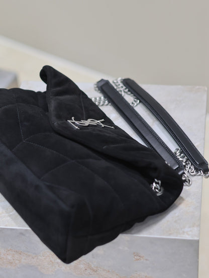 PUFFER SMALL 29 IN BLACK SUEDE SILVER HARDWARE