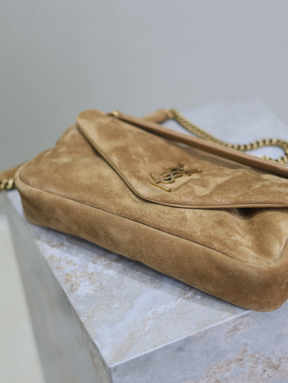 CALYPSO BAG 26 IN CIDER BROWN SUEDE GOLD HARDWARE