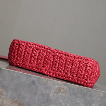 LE 5 À 7 BAG  19 IN MAGENTA PINK WOVEN RAFFIA