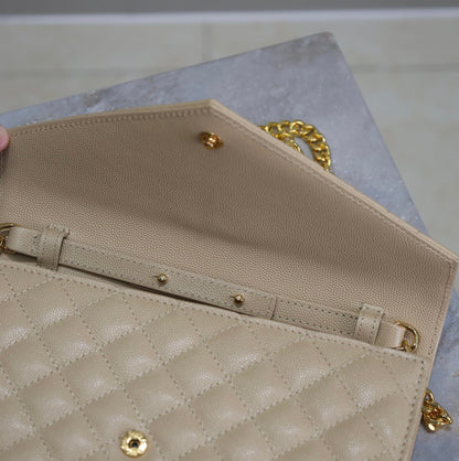 ENVELOPE CHAIN BAG 22 IN SEPIA TAN LAMBSKIN GOLD HARDWARE