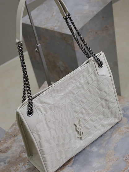 NIKI SHOPPING BAG 33 IN WHITE CRUMPLED CALFSKIN