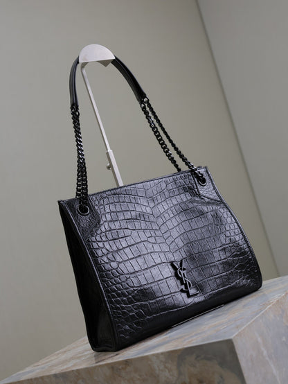NIKI SHOPPING BAG 33 IN BLACK CROCODILE-EMBOSSED CALFSKIN