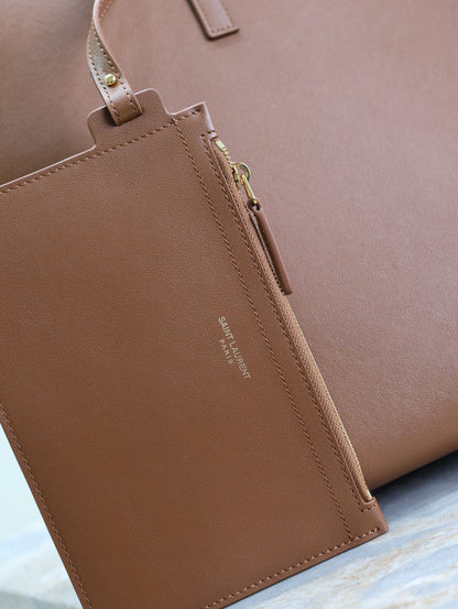 SHOPPING TOTE BAG 38 IN RED BROWN CALFSKIN