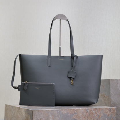 SHOPPING TOTE BAG 38 IN GRAY CALFSKIN