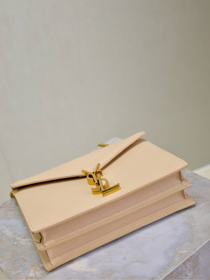 CASSANDRA CHAIN BAG 22 IN APRICOT CAVIAR PATTERN CALFSKIN GOLD HARDWARE