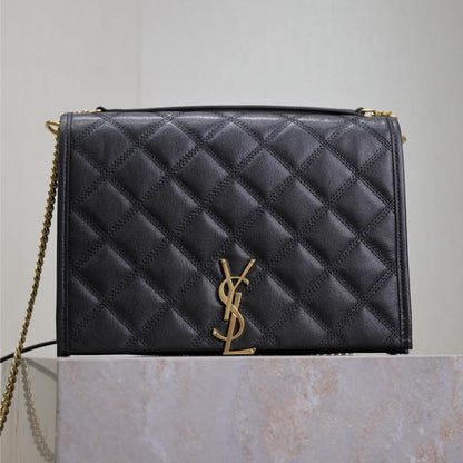 BECKY 26 IN BLACK QUILTED LAMBSKIN GOLD HARDWARE
