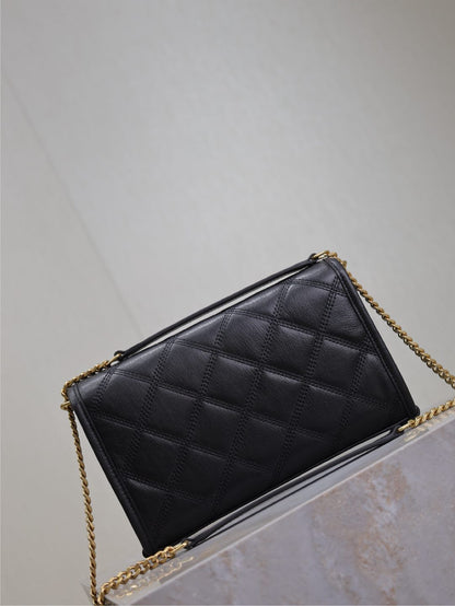 BECKY 22 IN BLACK QUILTED LAMBSKIN GOLD HARDWARE