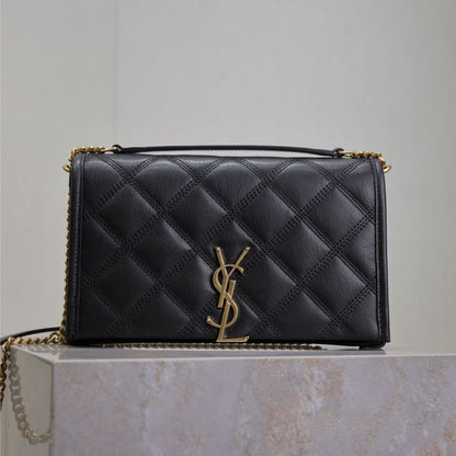 BECKY 22 IN BLACK QUILTED LAMBSKIN GOLD HARDWARE