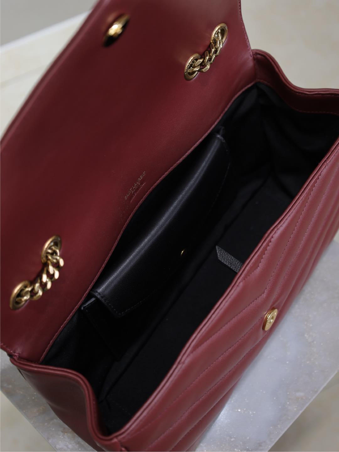 LOULOU MEDIUM 29 IN BURGUNDY RED SHEEPSKIN GOLD HARDWARE