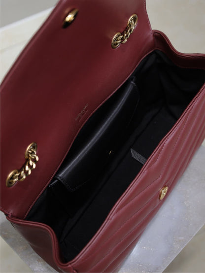 LOULOU MEDIUM 29 IN BURGUNDY RED SHEEPSKIN GOLD HARDWARE