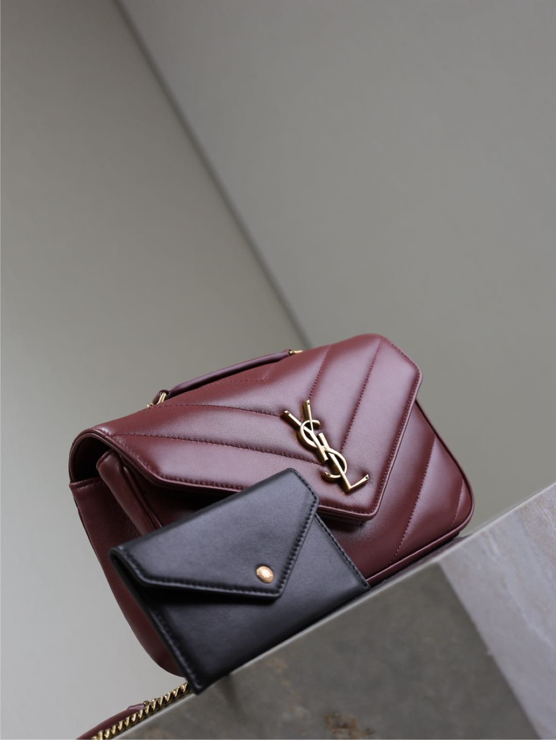 LOULOU SMALL 24 IN BURGUNDY RED SHEEPSKIN GOLD HARDWARE