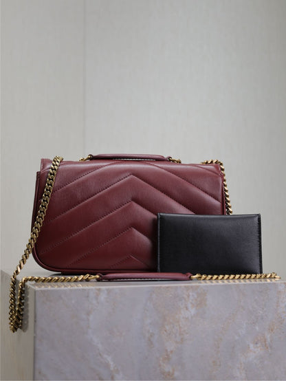 LOULOU SMALL 24 IN BURGUNDY RED SHEEPSKIN GOLD HARDWARE