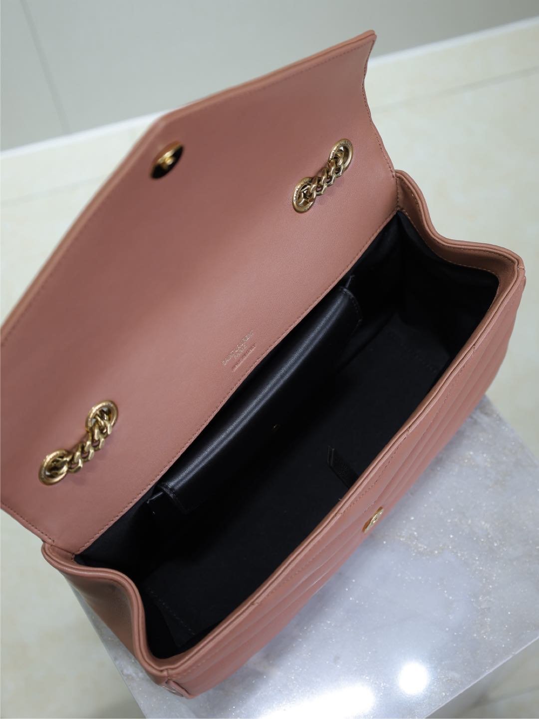 LOULOU MEDIUM 29 IN SALMON PINK SHEEPSKIN GOLD HARDWARE