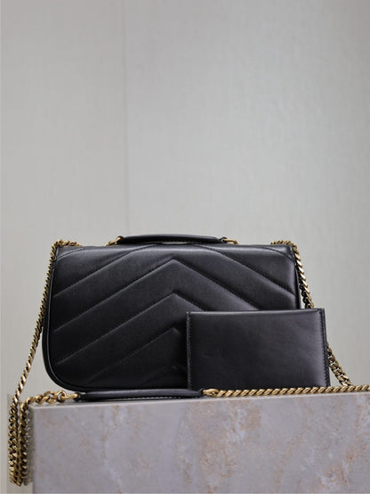 LOULOU SMALL 24 IN BLACK SHEEPSKIN GOLD HARDWARE