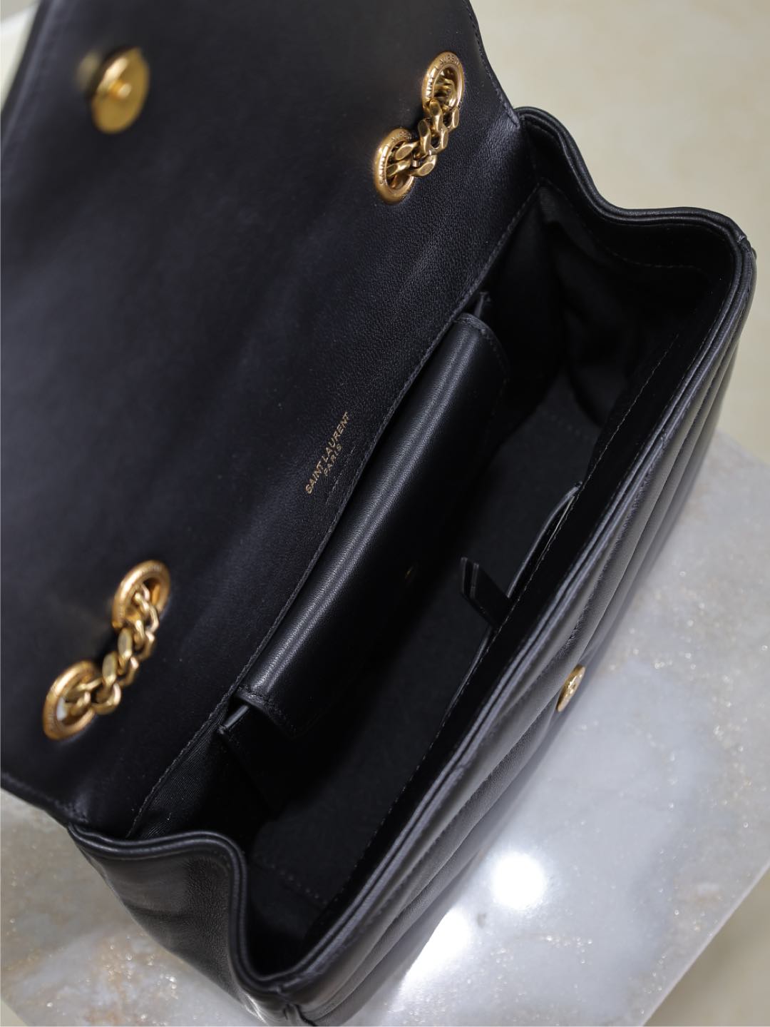 LOULOU SMALL 24 IN BLACK SHEEPSKIN GOLD HARDWARE