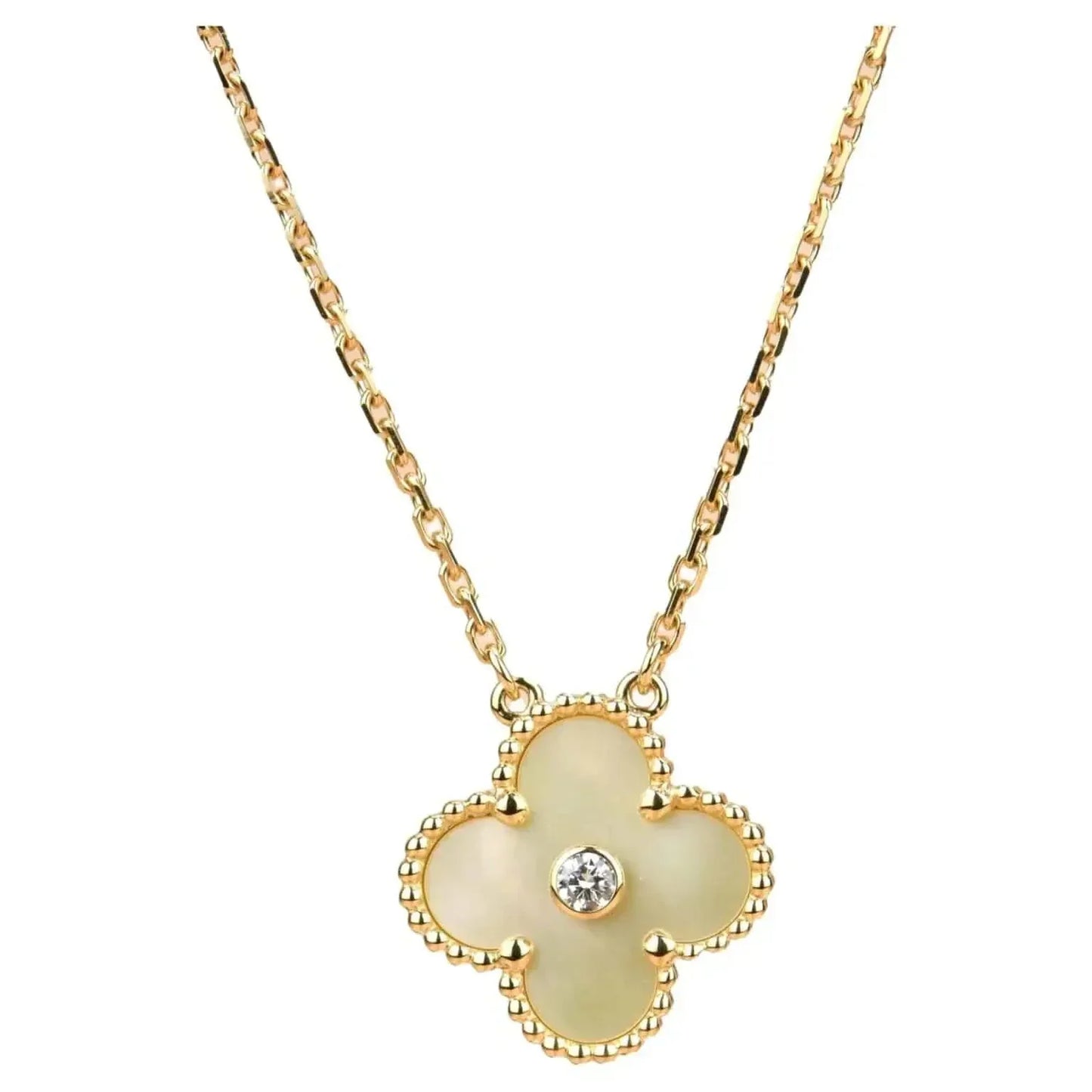 DIANA CLOVER 15MM DIAMOND GOLD MOTHER OF PEARL NECKLACE