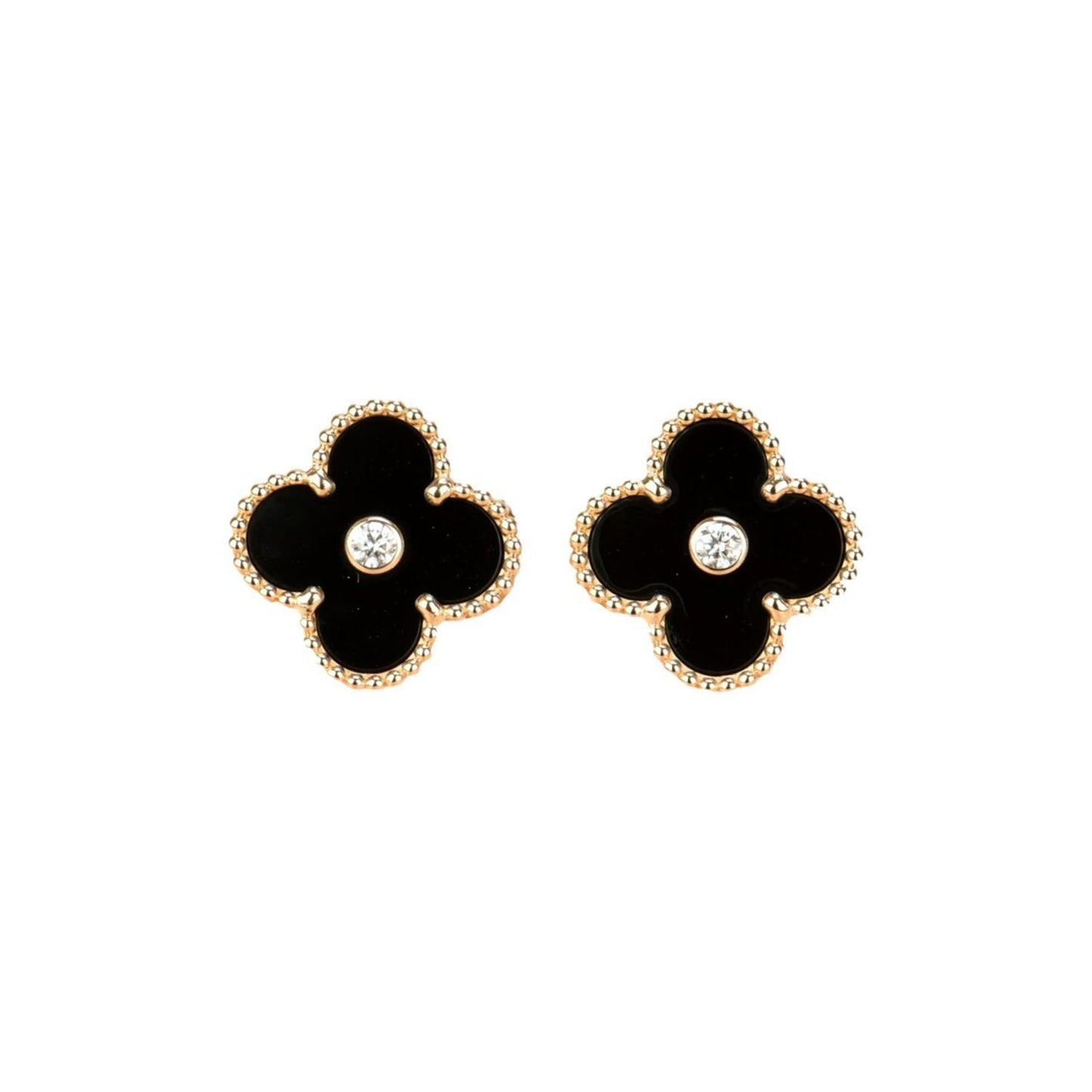 DIANA CLOVER MEDIUM 1 MOTIFS ONYX DIAMOND EARRINGS