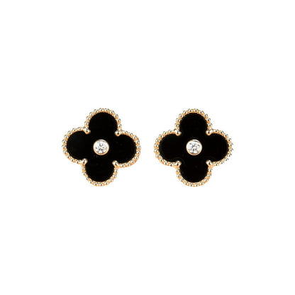 DIANA CLOVER MEDIUM 1 MOTIFS ONYX DIAMOND EARRINGS