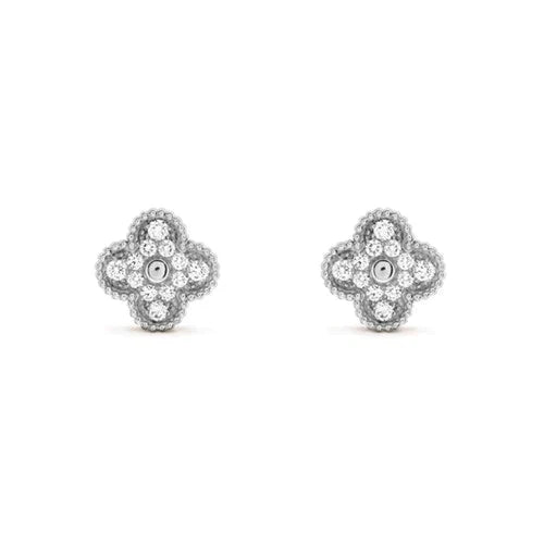 DIANA CLOVER 1 MOTIFS DIAMOND STUD EARRINGS SILVER