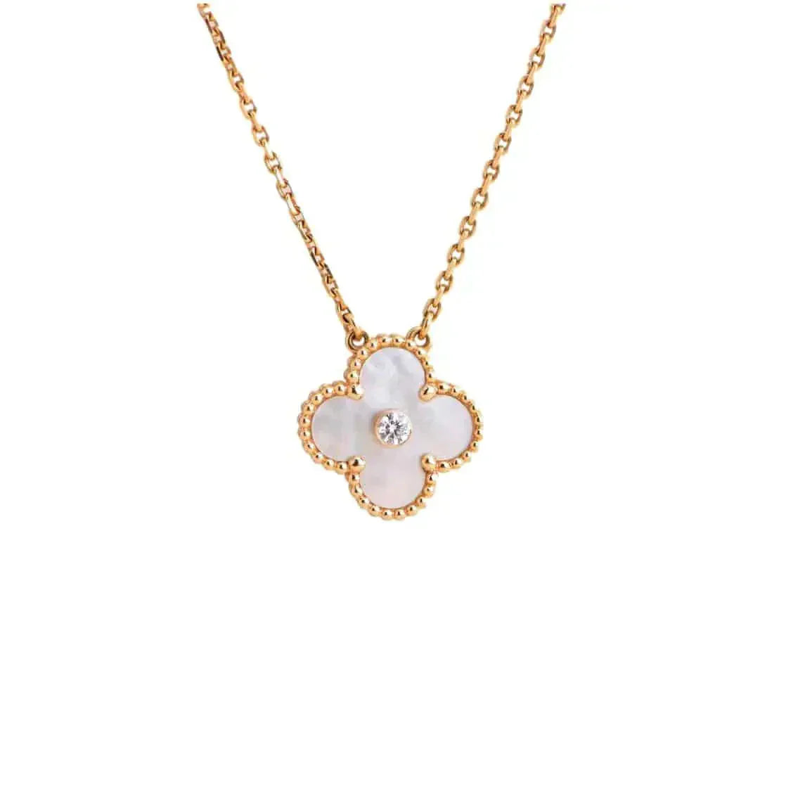DIANA CLOVER 15MM DIAMOND WHITE FRITILLARIA NECKLACE