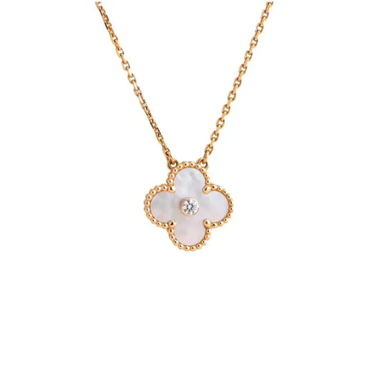 DIANA CLOVER 15MM DIAMOND WHITE FRITILLARIA NECKLACE