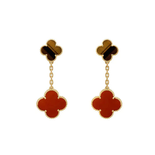 DIANA CLOVER  2 MOTIF  TIGER EYE CARNELIAN EARRINGS
