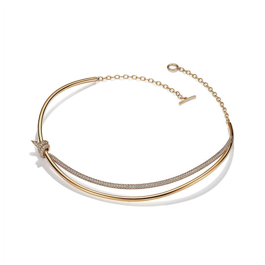KNOT DOUBLE ROW NECKLACE IN YELLOW GOLD WITH DIAMONDS